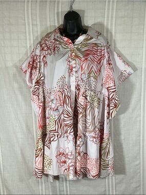 Us Together Peach Floral Tunic Top Short Sleeve Flowy 2X NWT